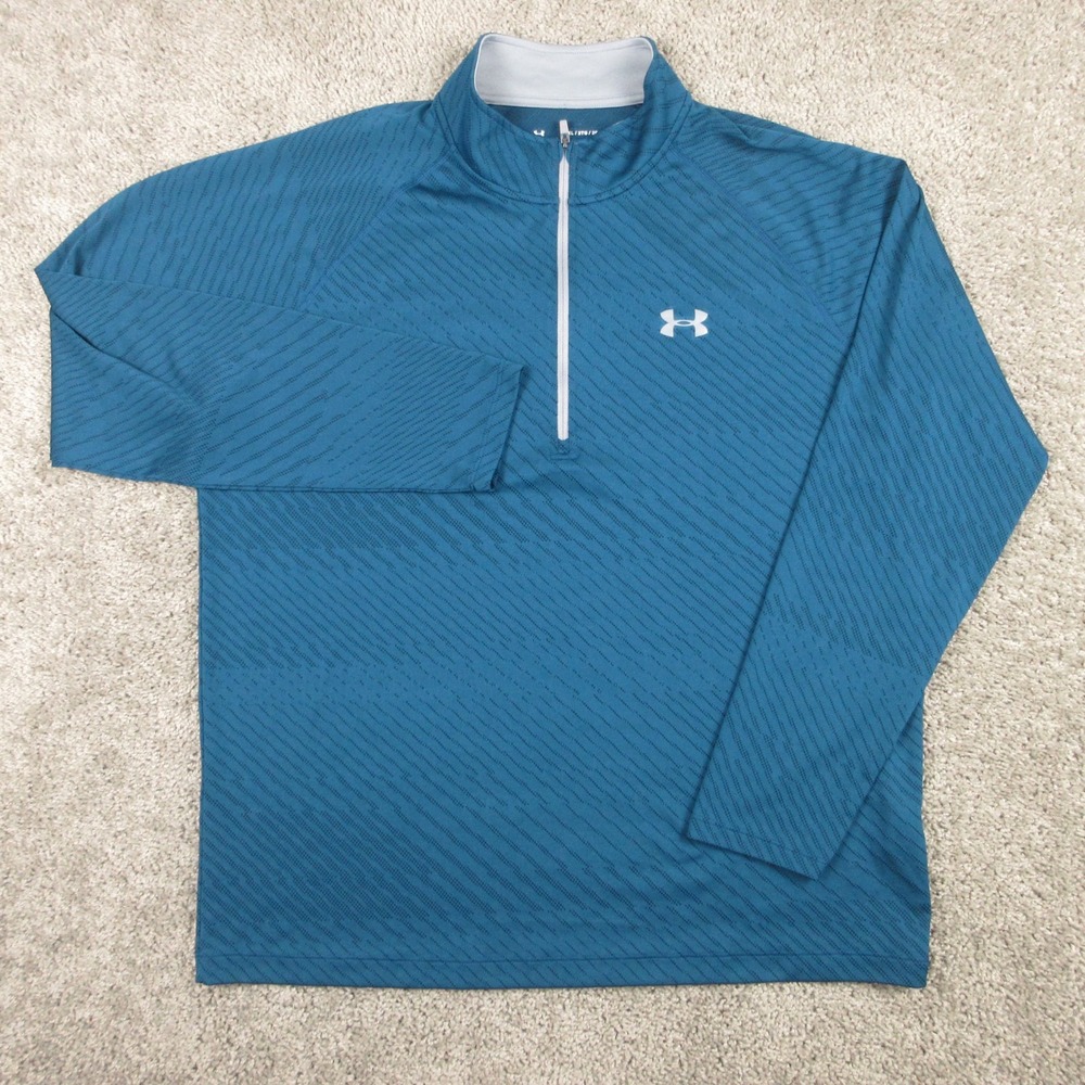 Under Armour Sweater Mens 2XL Teal HeatGear Golf Running Quarter Zip Lightweight